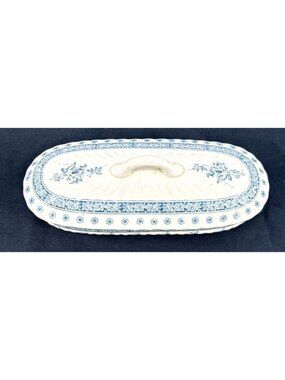 Antique Davenport Razor Toothbrush Dish w/Lid Blue White Flower Ironstone 7.5"